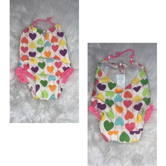Wonderkids Other - Girls Swimsuit WonderKids 1 Pc Pink Heart Beaded Bathing Swim Suit